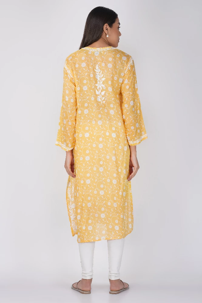 Yellow Malmal Cotton Chikankari Kurti-5.webp